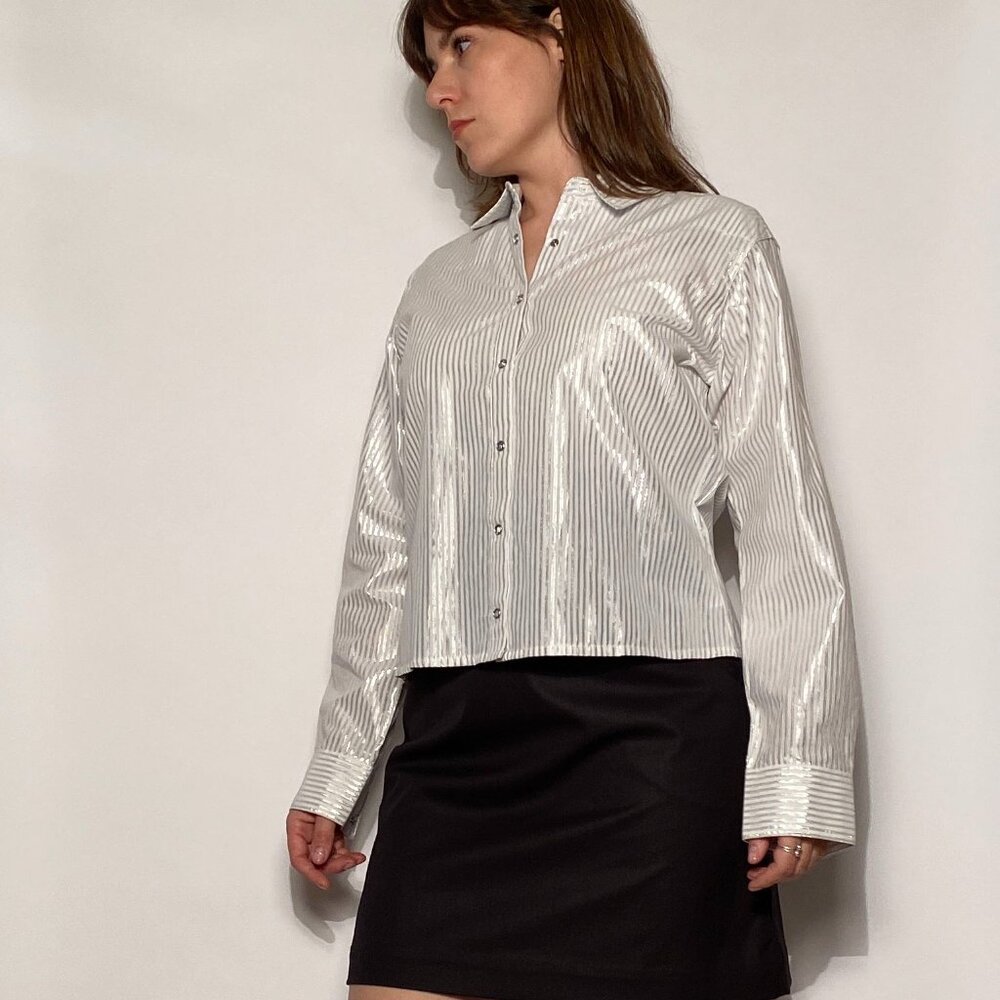 Vintage Y2K WRANGLER Metallic Silver Striped WESTERN Shirt! Large - Picture 15 of 15